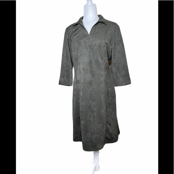 J. McLaughlin Dresses & Skirts - NWT J. McLaughlin Olive Long Sleeve Dress Faux Suede size L Ret. $195